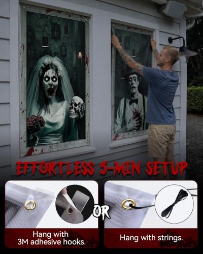 2pcs Halloween Window Cover Decor, Scary Ghost Curtain Outdoor - Image 3