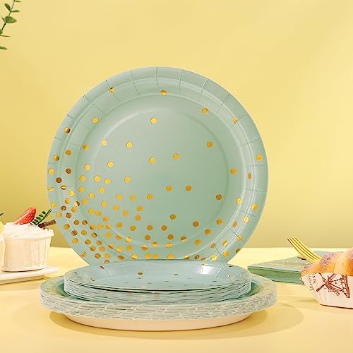 175 Pcs Sage Green Plates and Napkins Party Supplies - Sage Green Paper Plates Serve 25 Guests - Sage Green and Gold Disposable Plates Sets for Holiday Wedding Birthday Party Decoration - Image 5