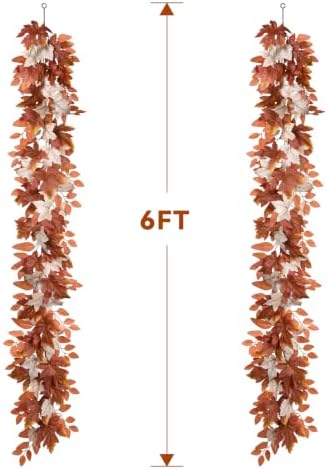 DearHouse Fall Garland Maple Leaf, Orange&White, 5.9Ft/Piec Artificial Autumn Foliage Garland Thanksgiving Decor,2 Pack - Image 5