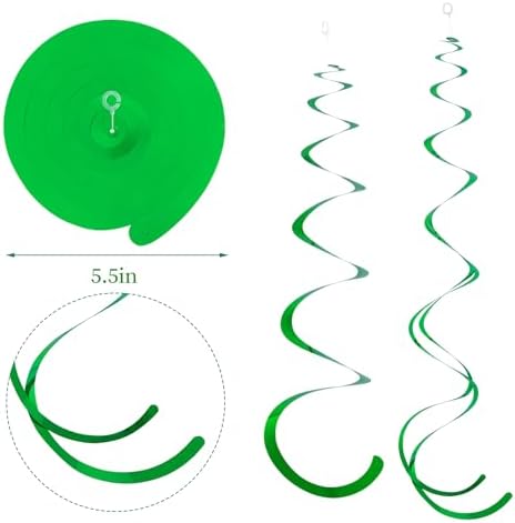 Green Ceiling Swirl Foil Decorations Hanging Plastic Streamer Themed Swirl Party for St. Patrick’s Day Spring Summer Celebration Party Supplies, Pack of 28 - Image 3