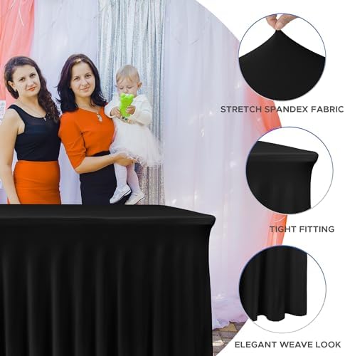 Black Spandex Table Skirt for 8 Foot Rectangle Tables 4 Pack 96x30 In - Image 2