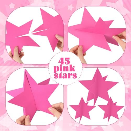 Sinload 45 Piece 3D Pink Star Centerpieces Glitter Theme Party Decorations - Image 4