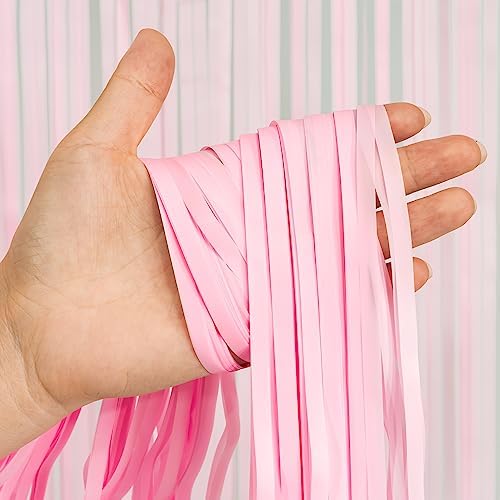 Pastel Pink Party Backdrop Decoration - GREATRIL Baby Pink Foil Fringe Streamers for Baby/Boo Day/Valentines/Cowgirl/Sweet/Cloud/Unicorn/Princess/Bow Themed - 3.2ft X 8.2ft - 2 Packs - Image 4