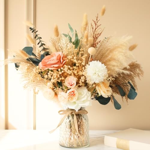 Luxury Floral Arrangement with Vase - Pampas Grass & Artificial Flowers by RyddeligHome-AestheticHomeDecor