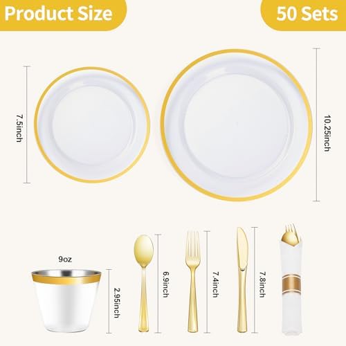 Goodluck 350 Piece Clear Gold Disposable Plastic Dinnerware Sets for Party - Image 4