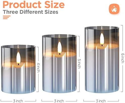 Tyawon Glass Battery Operated LED Flameless Candles with Remote and Timer, Real Wax Candles Warm Color Flickering Light for Festival Wedding Home Party Decor(Pack of 3)-Grey - Image 6