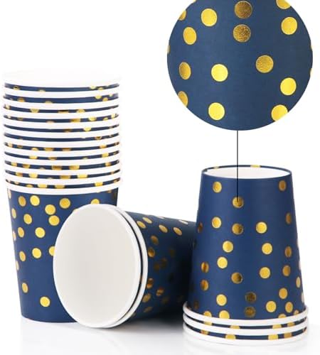 168Pcs Navy Blue Plates and Napkins Party Supplies, Blue Paper Plates Serve 24, blue and Gold Party Decorations, for Birthday, Fathers Day, Graduation, 4th of July - Image 5