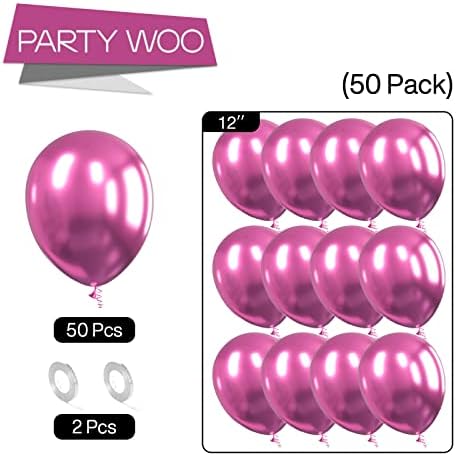 PartyWoo Metallic Hot Pink Balloons 50pcs Dark Pink Magenta Fuchsia Color - Image 5