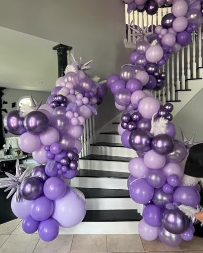 146Pcs Purple Balloons Garland Arch Kit - 5 10 12 18 inch Lavender Dark Purple Metallic Latex Balloons for Butterfly Baby Shower Birthday Wedding Princess Party Decorations - Image 5