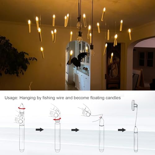 Raycare Floating Candles with Wand, 12 Pcs Magic Hanging Candles Flameless, Flickering Warm Light LED Taper Candle with Wand Remote, Battery Operated Window Candle for Halloween Witch Wizzard Decors - Image 5