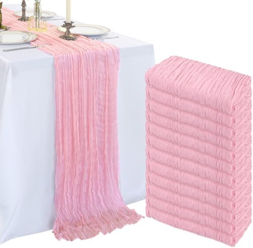 12 Pack 10Ft Pink Cheesecloth Table Runner 23 x 120 Inch by CKIKU