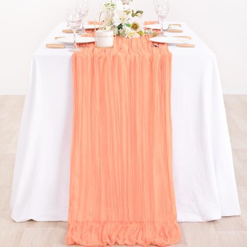Peach Pink Cheesecloth Table Runner Fall Dinning Table Decor 10ft, 2 Pack - Image 6