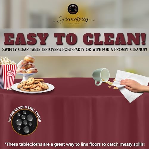 Grandipity Plastic Table Cloth Disposable 12 Pack 84" Round Burgundy - Image 3