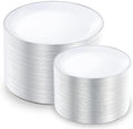 KIRE 200PCS Silver Plastic Plates - White Plastic Plates with Silver Rim Include 100 Dinner Plate and 100 for Dessert/Salad Plate for Birthday/Wedding/Party/Christmas by KIRE