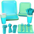 Hallmark Crayola Hallmark Color Pop Green and Blue Party Supplies (12 Dinner Plates, 12 Dessert Plates, 12 Paper Cups, 24 Napkins, 12 Sets of Plastic Cutlery) for Birthdays, Baby Showers, Father's Day by Hallmark