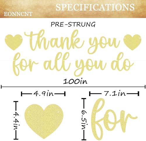Pre-strung Thank You for All You Do Banner - Gold Glitter Appreciation Party Decorations Supplies for Family elders Employee Coworker Staff Teacher, Photo Booth Prop - Image 3