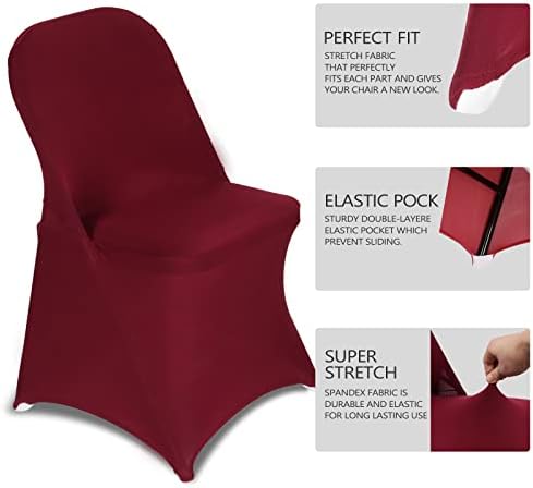 HAINARverS Stretch Spandex Folding Chair Covers, Burgundy, 30 PCS - Image 4