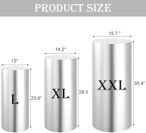 SaitiMade Set of 3 - Silver Cylinder Pedestal Stand Covers - Image 2