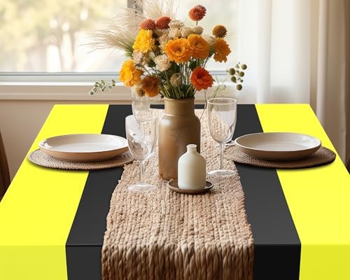 Oudain 6 Pcs Plastic Disposable Table Cloth 54" x 108", Black, Yellow - Image 4