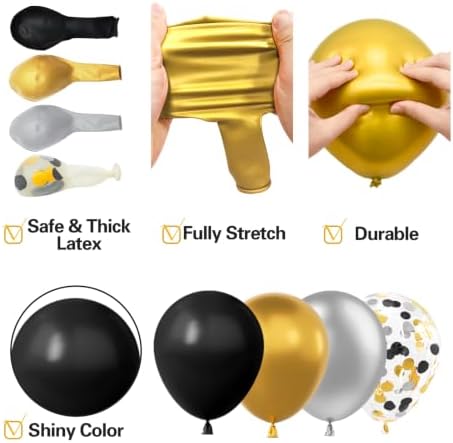 137Pcs Black Gold and Silver Balloons Garland Arch Kit with Stars - 5 10 12 18 inch Black Gold Silver Latex Party Balloons for New Year Birthday 2026 Graduation Retirement Party Decoration - Image 4