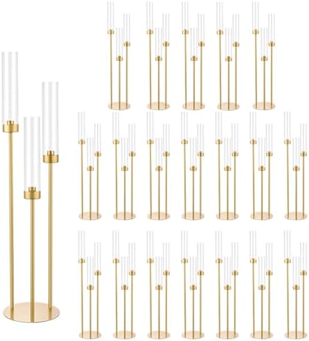 Gold 3Arm Candelabra with Acrylic Lampshade for Wedding Table Centerpiece by Vincidern