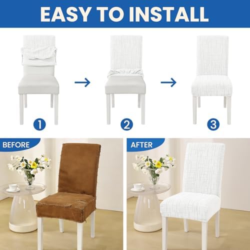 Super Stretch Chair Covers for Dining Chairs Set of 4, Off-White - Image 6