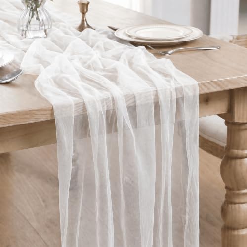 Artoid Mode 3Pcs Ivory Gauze Table Runner 28x120Inch, Seasonal Sheer Kitchen Dining Holiday Wedding Birthday Baby Shower Table Decor for Home Party by ArtoidMode