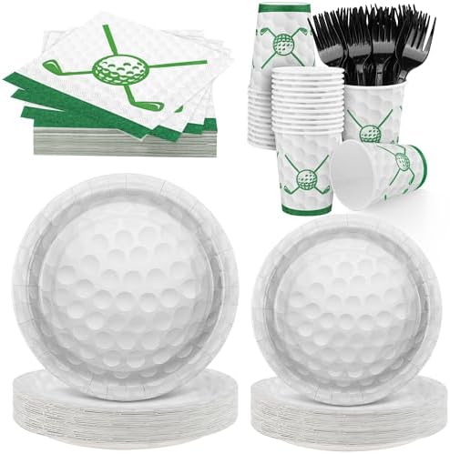 durony 144 Pieces Golf Paper Plates and Napkins Dinnerware Set by durony