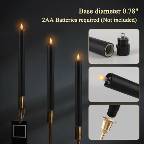Black LED Taper Candles with Remote Timer, 24 Pack 9" Battery Operated Flameless Candles, 3D Flickering Flameless Taper Candles for Halloween Christmas Decor, Dinner Table Centerpiece, Wedding - Image 2