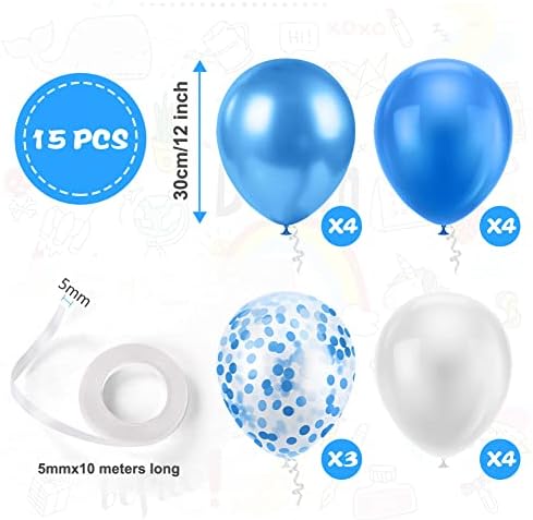 Ainiv 15PCS Blue Balloons, 12inch Thicken Party Balloons with Ribbon - Image 2