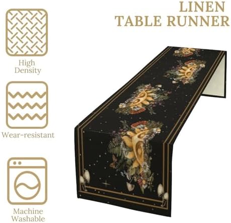 Sun Moon Moth Mushroom Table Runner Moon Phase Floral Seasonal Spring Autumn Gothic Tarot Dinner Runner for Farmhouse Party Holiday Home Kitchen Dining Table Decor 13"x60" - Image 4