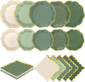 Kochorie 100 Pcs Sage Green Scalloped Paper Plates and Napkins by Kochorie