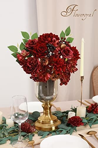 Floweroyal Artificial Flowers Combo Burgundy Flowers Mix Silk Flowers Dahlia Roses with Stems for DIY Wedding Bridal Bouquets, Baby Shower, Floral Arrangement, Table Centerpieces, Home Decorations. - Image 6
