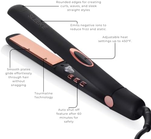 Sleek'e Professional Titanium Hair Straightener/Flat Iron for All Hair Types - 1-Inch Floating Plates with Negative Ion Booster for Shinier Hair (Black) - Image 2
