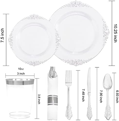 Morejoy 350PCS Clear Silver Plastic Plates - Silver Disposable Plates sets - Image 4