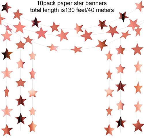Patelai Glitter Star Garland Banner Decor, 130 Feet Star Hanging Bunting Banner Bright Backdrop for 2026 Graduation Prom Wedding Birthday Christmas Party Supplies(Glitter Rose Gold) - Image 2