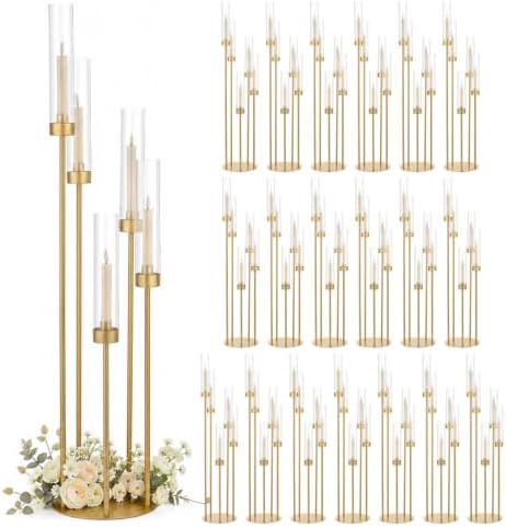 20PCS Gold Floor Candelabra,5 Arm Candle Holders with Acrylic Lampshade by WeddingPartyDecoration