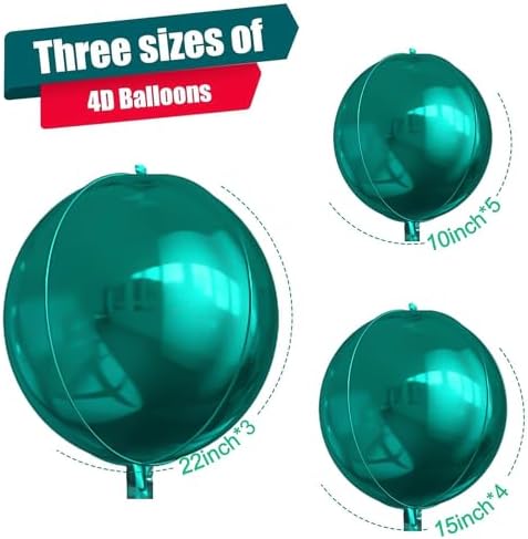 12PCS Dark Green Round Foil Balloons 22" 15" 10" Large Chrome Green Balloon - Image 2