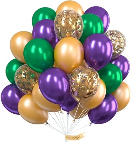 PartyWoo Purple Green Gold Balloons 50pcs 12 Inch Dark Purple Balloons by PartyWoo
