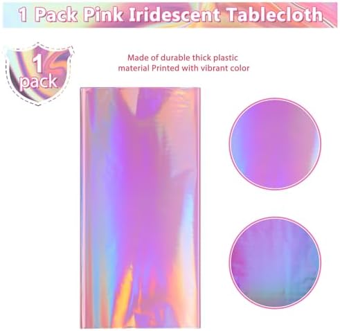 1 Pack Iridescent Pink Plastic Tablecloths, FunnyPars Shiny Disposable Laser Rectangle Table Covers, Holographic Foil Tablecloth Iridescent Party Decorations for Kpop Birthday Wedding Xmas, 54x108Inch - Image 4