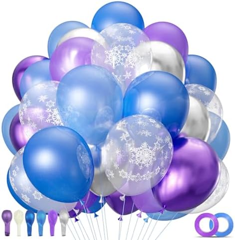 68Pcs Purple and Blue Party Balloons Kit 12 Inch Pearl Light Blue Metallic Purple Silver Snowflake Balloons with Ribbons for Winter Theme Birthday Wedding Girls Party Decorations. by KUULBELAballoons