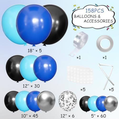 MEBAY Blue Silver Black Balloons Garland Arch Kit, 146 Pcs Royal Light Blue Metallic Confetti Silver Balloons for Baby Shower Graduation Anniversary Retirement Birthday Party Decoration - Image 2