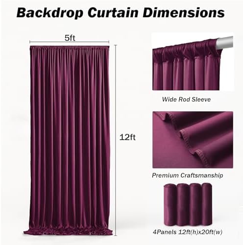 20x12 ft Burgundy Backdrop Curtains for Weddings, Birthdays and Photos - Image 6