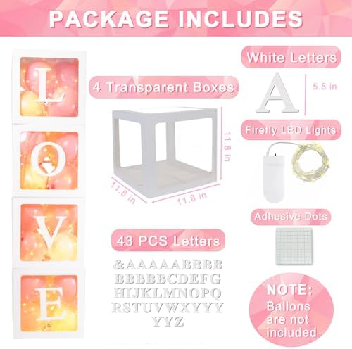 Ledido Transparent Balloon Boxes with 60 Letters Numbers Fairy Lights 4PCS - Image 3