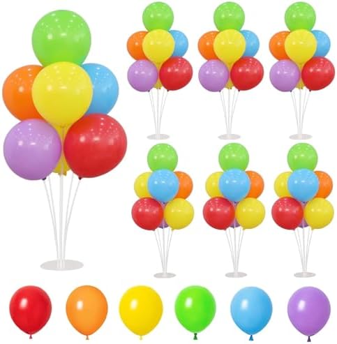 6 Balloon Stand Kit for Table Centerpieces with Balloon and Base Rainbow Balloons Holder Birthday Retirement Graduation Wedding Gender Reveal Party Baby Shower Decorations by Unknown