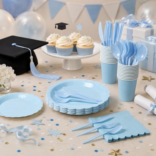 175 Pcs Light Blue Paper Plates and Napkins Disposable Tableware, Serve 25 - Image 6