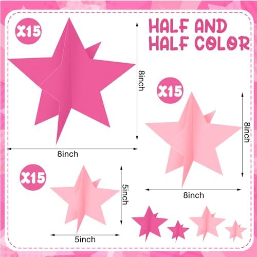 Sinload 45 Piece 3D Pink Star Centerpieces Glitter Theme Party Decorations - Image 2