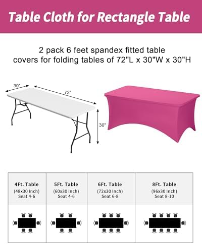 Fixwal 2 Pack 6FT Fuchsia Tablecloth Rectangle Spandex Fitted Table Cover - Image 3