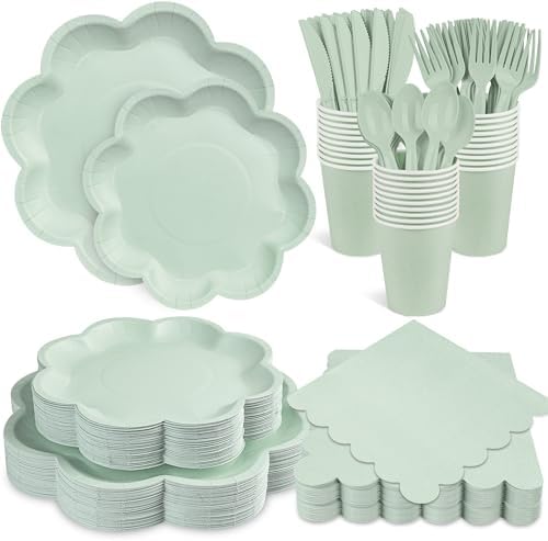 350 Pcs Sage Green Paper Plates and Napkins Set, Tableware Set for 50 Guest by Unknown