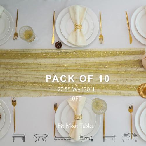10Pcs Olive Green Gold Table Runner Metallic Foil Shimmer Sheer Gauze 10ft - Image 2